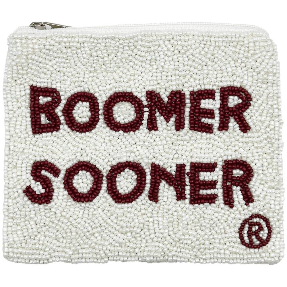NEW LA CHIC DESIGNS women's boomer sooner beaded coin purse in white